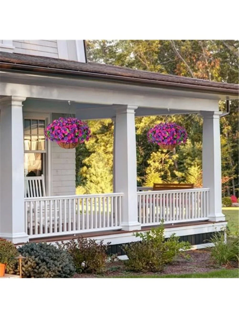Artificial Morning Glory Hanging Basket Faux Flowers Outdoor Porch Decor
